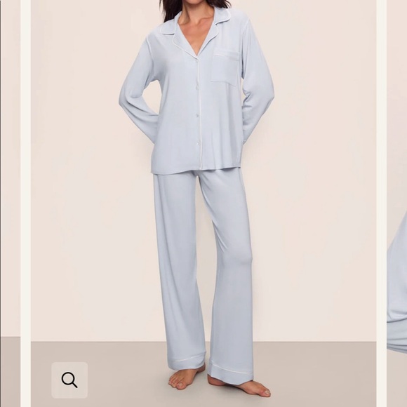 Eberjey Gisele TENCEL Modal Long PJ Set size small ice blue/ivory - Picture 1 of 6